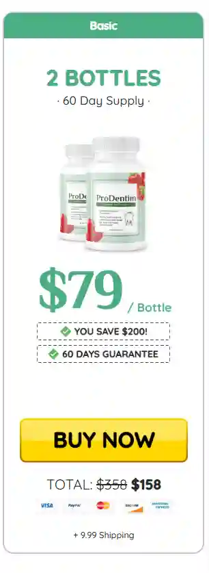 ProDentim two-bottle package artwork; confirm current terms
